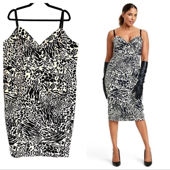 Sergio Hudson Women's Animal Print Bustier Midi Dress x Target Black/White 2X - Picture 1 of 10